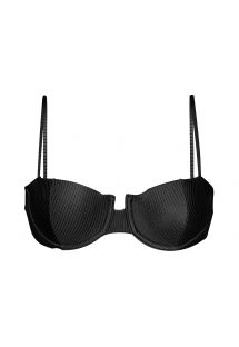 Textured black underwired balconette bikini top - TOP EDEN-PRETO BALCONET