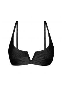 Textured black adjustable V bralette bikini top - TOP EDEN-PRETO BRA-V