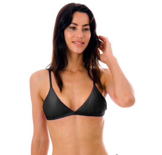 Textured black adjustable triangle bikini top - TOP EDEN-PRETO TRI-FIXO