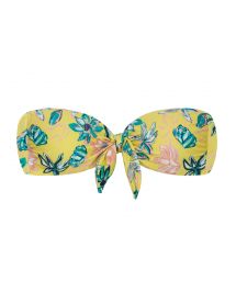 Yellow floral bandeau top with front knot - TOP FLORESCER BANDEAU