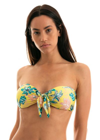 Yellow floral bandeau top with front knot - TOP FLORESCER BANDEAU