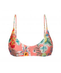 Coral pink printed bralette top with braided straps - TOP FRUTTI BRALETTE