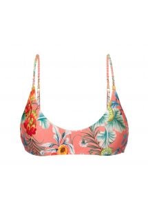 Coral pink printed bralette top with braided straps - TOP FRUTTI BRALETTE