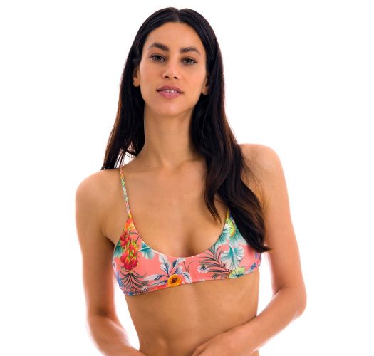 Bustier bikinitop met gevlochten schouderbandjes en koraalroze print - TOP FRUTTI BRALETTE