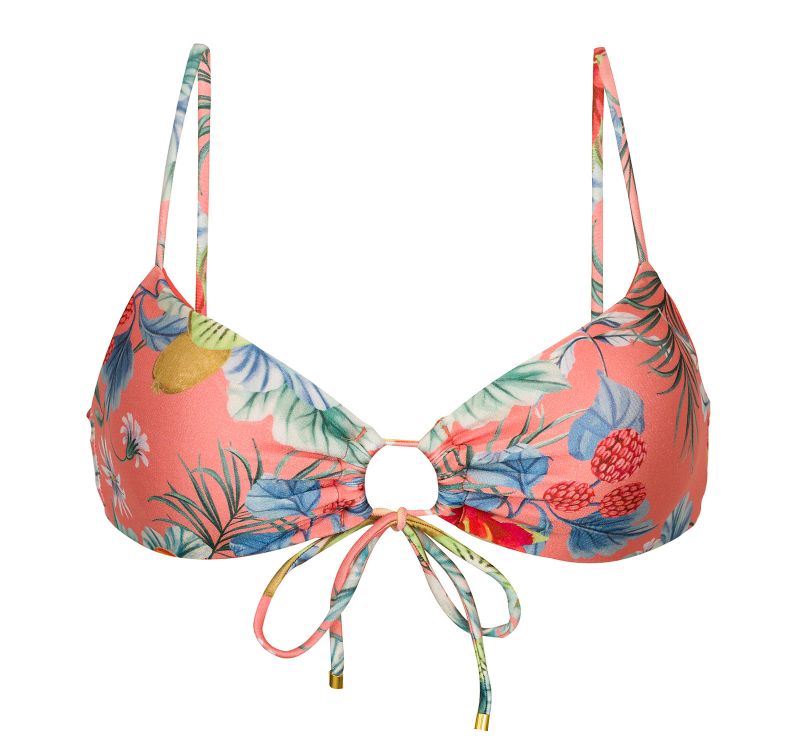 Coral pink printed front-tie bikini top - TOP FRUTTI MILA
