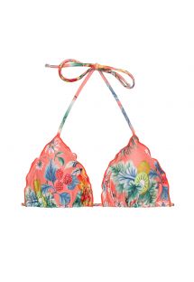 Driehoekige bikinitop met koraalroze print en golvende randen - TOP FRUTTI TRI