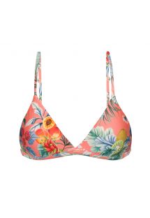 Coral pink print adjustable triangle bikini top - TOP FRUTTI TRI-FIXO