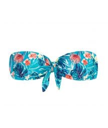 Floral blue bandeau top with front knot - TOP ISLA BANDEAU