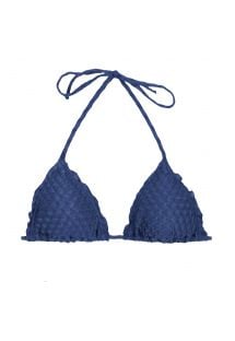 Blauwe getextureerde bikinitop met driehoekige cups en golvende randen - TOP KIWANDA DENIM FRUFRU