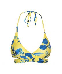Yellow and blue print wrap bikini top - TOP LEMON FLOWER TRANSPASSADO