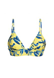 Yellow bra bikini top with plant print and laced back - TOP LEMON FLOWER TRI COS