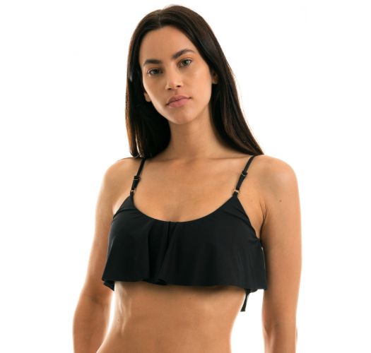 Ruffled black bra bikini top with adjustable straps - TOP LEOPARDO BLACK BABADO