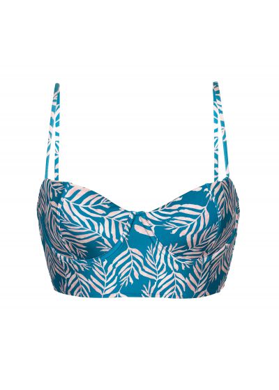 Blue laced back bralette bikini top with leaf pattern - TOP PALMS-BLUE BALCONET-ANNA