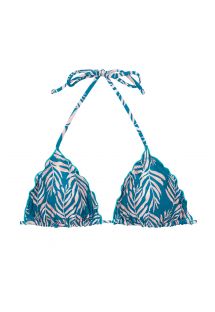 Blue bikini top with leaf pattern and wavy edges - TOP PALMS-BLUE TRI
