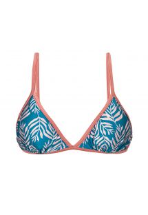 Reggiseno bikini fisso regolabile blu e fantasia a foglie - TOP PALMS-BLUE TRI-FIXO