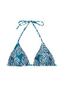 Top de bikini triangular corredizo azul con estampado de hojas - TOP PALMS-BLUE TRI-INV