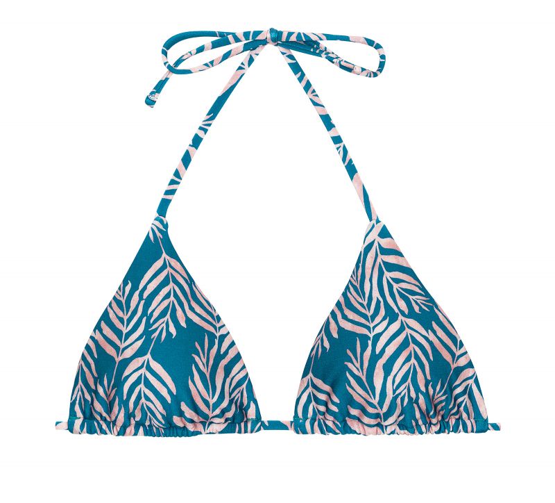 Blue sliding triangle top with leaf pattern - TOP PALMS-BLUE TRI-INV