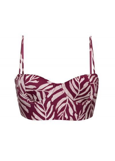 Wine color laced back bralette bikini top with leaf pattern - TOP PALMS-VINE BALCONET-ANNA