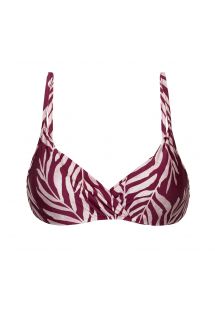 Sujetador de bikini sin aros ni varilla, color rojo vino tinto, estampado en hojas - TOP PALMS-VINE BALCONET-INV
