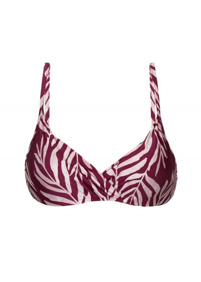 Wine red underwired bralette top in leaves print - TOP PALMS-VINE BALCONET-INV
