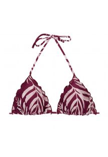 Reggiseno bikini triangolo rosso vino con motivo a foglie e bordi ondulati - TOP PALMS-VINE TRI