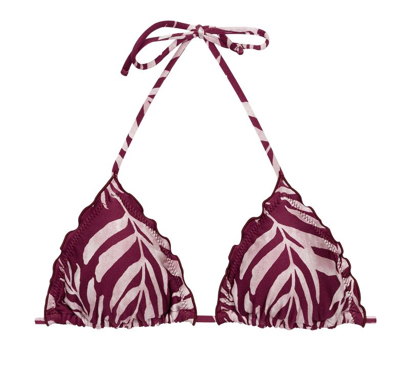 Wine red triangle top with leaf pattern and wavy edges - TOP PALMS-VINE TRI