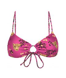 Pink leopard print front-tie top - TOP ROAR-PINK MILA