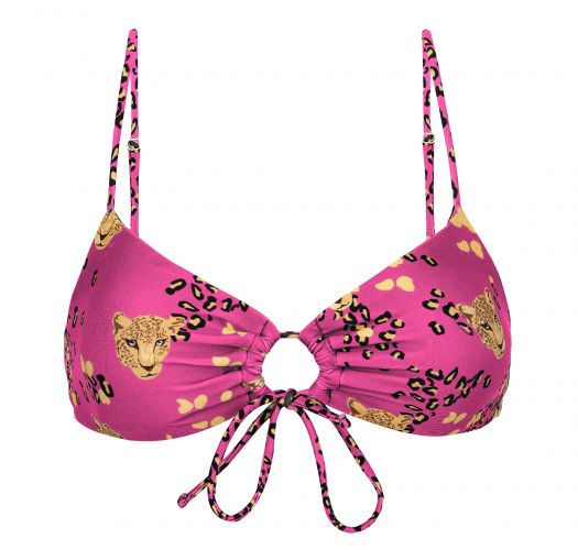 Roze bustier bikinitop met luipaardprint en geknoopte voorkant - TOP ROAR-PINK MILA