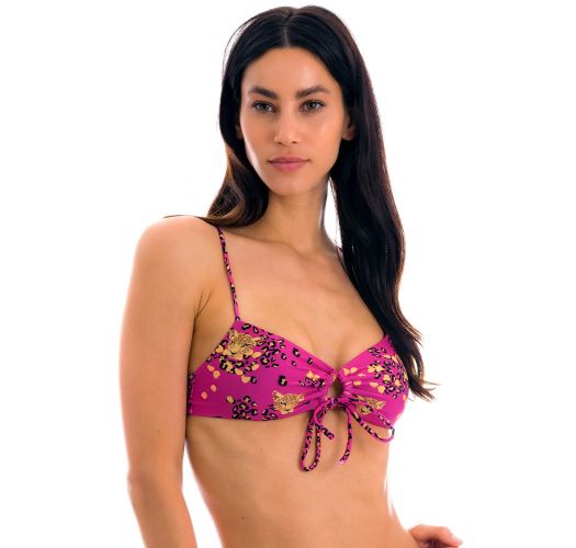 Roze bustier bikinitop met luipaardprint en geknoopte voorkant - TOP ROAR-PINK MILA