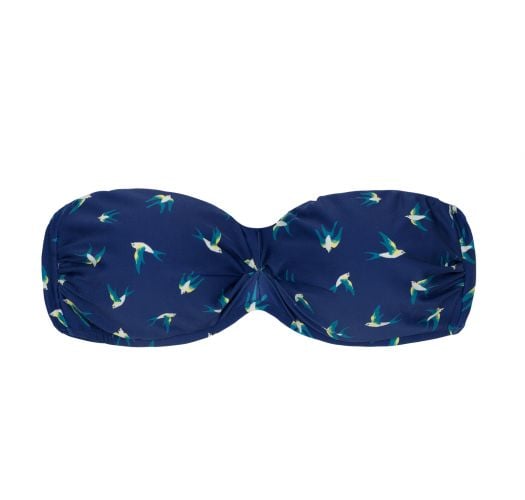 Navy bandeau bikini top with bird pattern - TOP SEABIRD BANDEAU