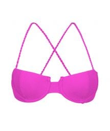 Textured magenta pink balconette top with crossed straps - TOP ST-TROPEZ-PINK BALCONET