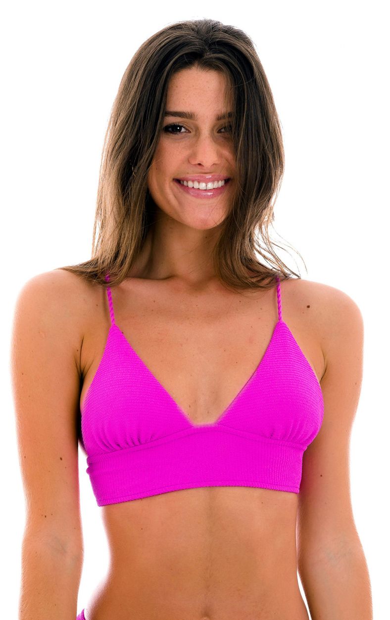 Plain magenta pink crossed bralette bikini top - TOP ST-TROPEZ-PINK TRI-COS