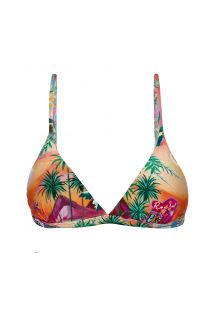 Top de bikini de triángulo ajustable con estampado tropical colorido - TOP SUNSET TRI-FIXO