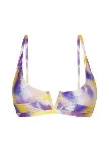 Parte superior de bikini estilo bralette en violeta y amarillo con efecto teñido en forma de V - TOP TIEDYE-PURPLE BRA-V