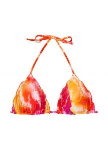 Red / orange tie dye triangle top with wavy edges - TOP TIEDYE-RED TRI