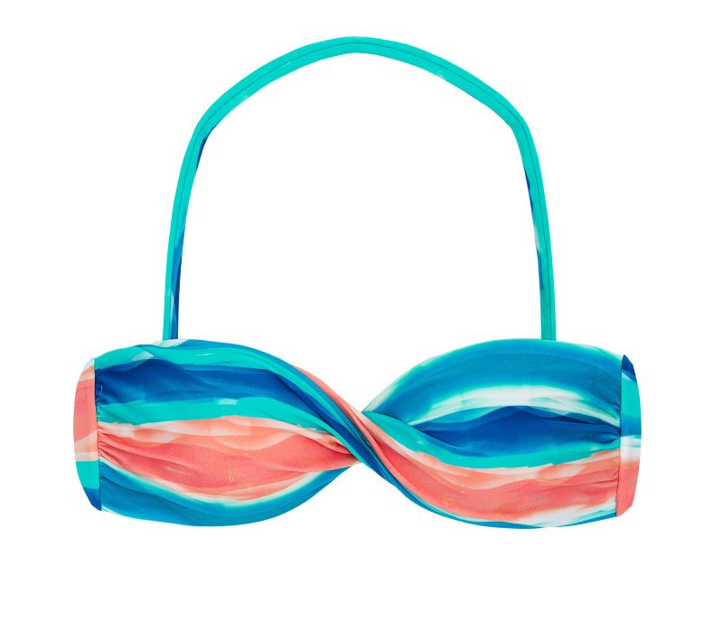 Blue and coral bandeau top with removable strap - TOP UPBEAT BANDEAU