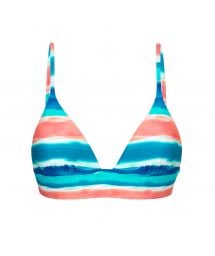 Blue and coral longline triangle top with laced back - TOP UPBEAT TRI COS