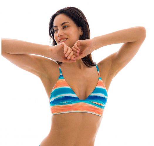 Blue and coral longline triangle top with laced back - TOP UPBEAT TRI COS