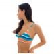Blue and coral longline triangle top with laced back - TOP UPBEAT TRI COS