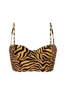 Bustier bikinitop met geregen achterzijde en oranje/zwarte tijgerprint - TOP WILD-ORANGE BALCONET-ANNA