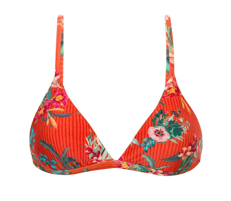 Red floral adjustable triangle bikini top - TOP WILDFLOWERS TRI-FIXO