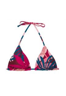 Reggiseno bikini triangolo scorrevole rosa e blu con stampa a foglie - TOP YUCCA TRI-INV