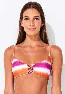 Reggiseno da bikini con lacci rosa e arancio effetto tie-dye - TOP LACED PAINT PINK