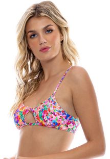 TOP WAVY FLORAL BLOSSOMS ELECTRIC CORAL