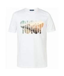 White T-shirt with frescobol / sunset print - T-SHIRT REGULAR AMANHECER