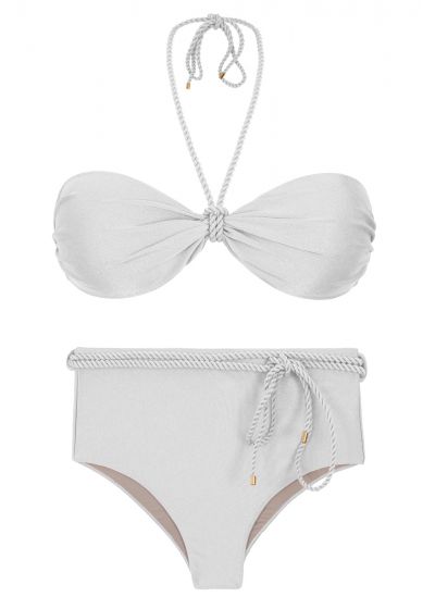 Two Piece Swimwear Set Shimmer-white Twist Belted-high-waist