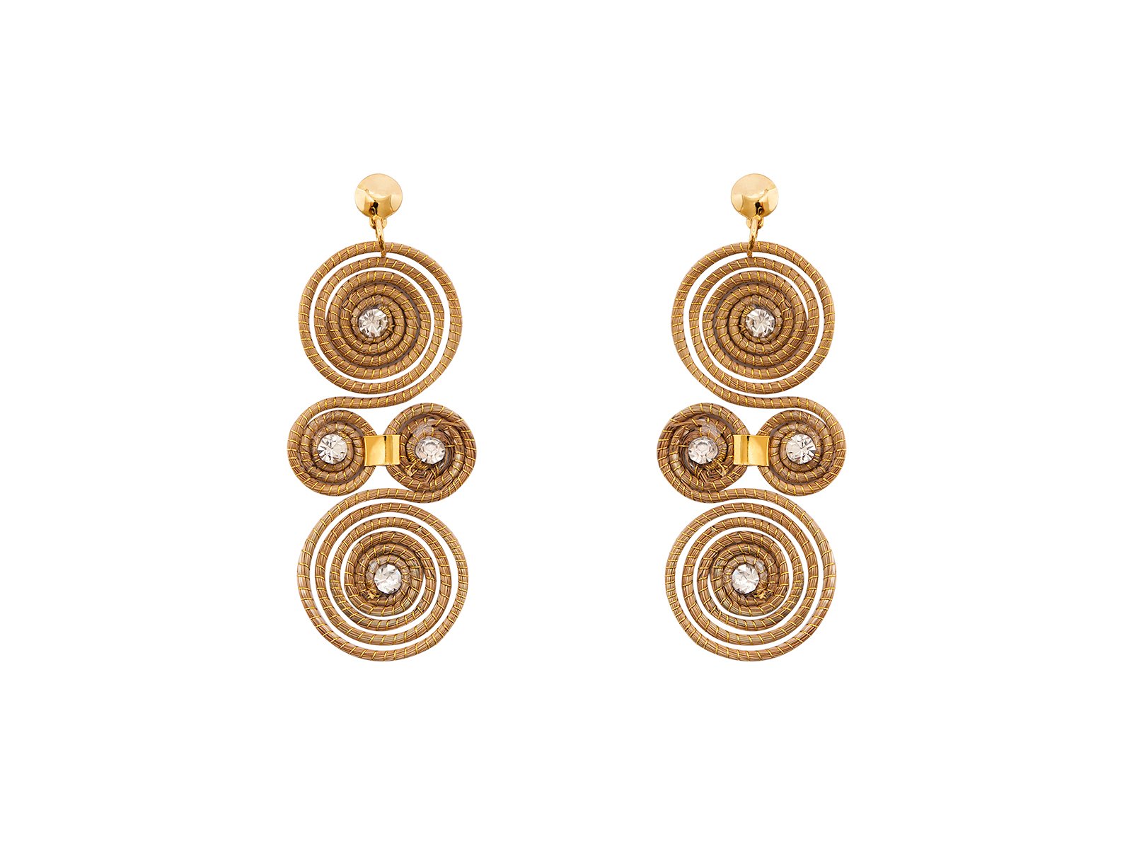 Earrings With Gold-coloured Spirals And Rhinestones - Espirais