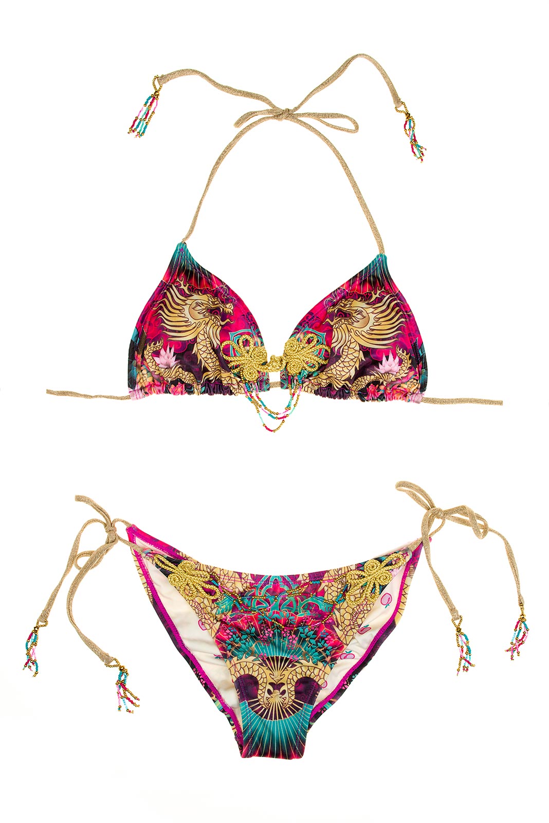 Pink And Blue Bikini With Beads And Goldtone Ornaments - Energy