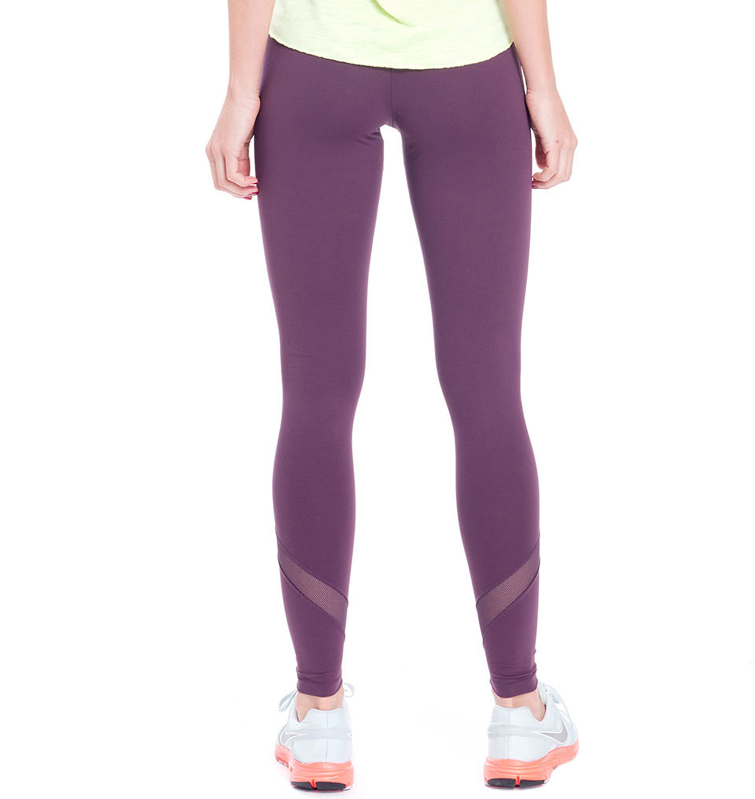Purple Two-material Sports Leggings With Mesh Panels - Fuseau Cadereyta