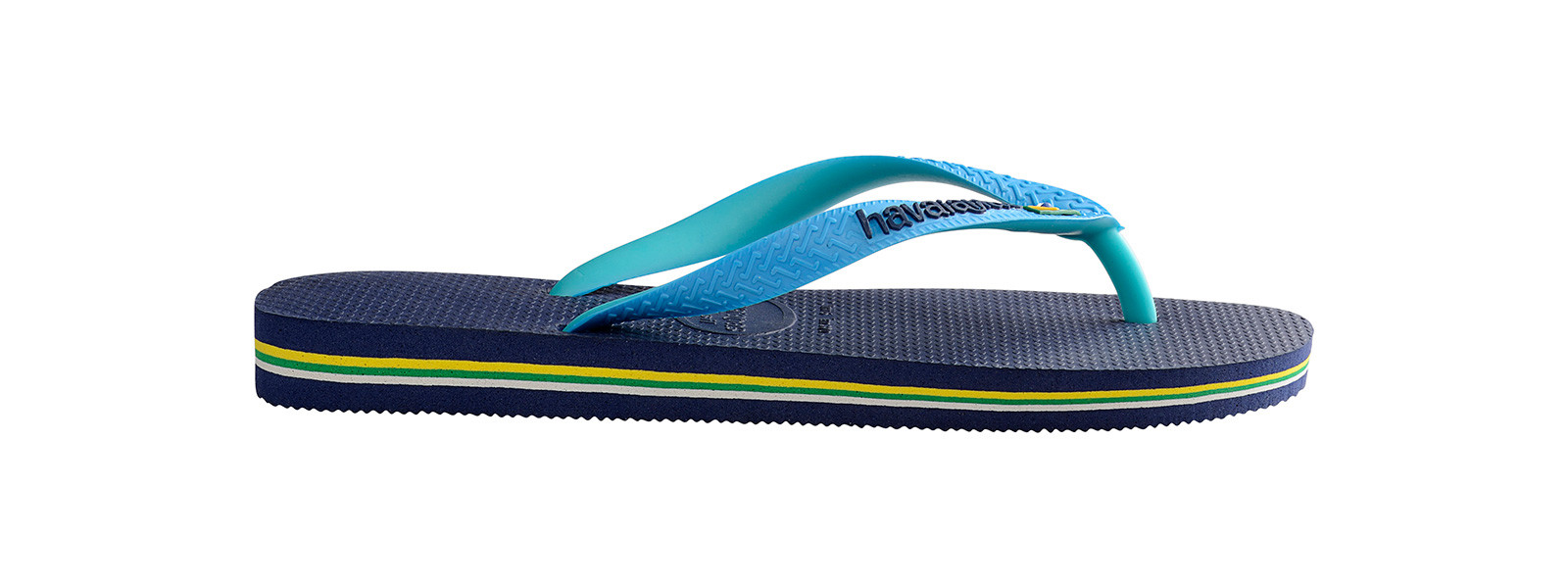 Two-toned Flip Flops Featuring A Navy Blue Footbed And Turquoise Straps ...